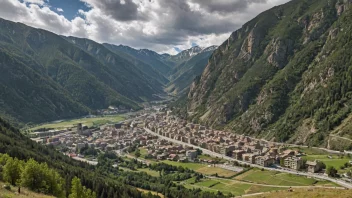 Et malerisk landskap av Andorras fjell og en landsby.