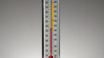 En kvikksølvtermometer med en temperaturskala i bakgrunnen.