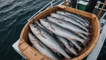 En fiskebåt i Lofoten, med en stor fangst av torsk ombord.