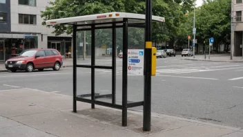 Et busstoppested med en tydelig skilt og en buss i bakgrunnen.