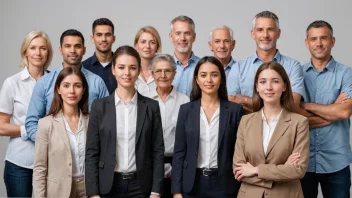 En gruppe mennesker av ulike aldre og yrker som står sammen og ser tilgjengelige og klare til å arbeide.