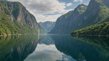 En malerisk fjor med en fredelig atmosfære, som viser den naturlige skjønnheten til disse geologiske formasjonene.