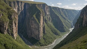 Et scenisk bilde av en dyp kløft eller åpning i et fjellandskap.