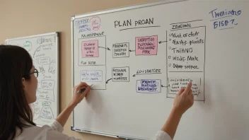 En person eller organisasjon som implementerer en plan, med en whiteboard eller presentasjon i bakgrunnen