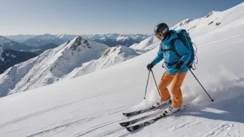 En person som bruker et breskitrekk mens de går på ski ned en snødekt fjell.