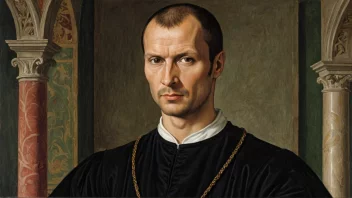 Et maleri av Niccolò Machiavelli, en italiensk diplomat og filosof, med en bakgrunn av italiensk renessansearkitektur