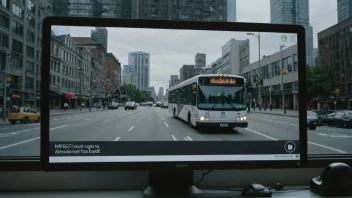 Et skjermbilde av en dataskjerm som viser en buss på en bygate.