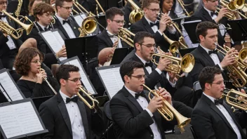 Et brassband som spiller på scenen, med en folkemengde som ser på.