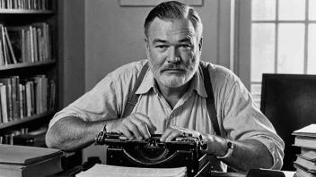 Et svart-hvitt bilde av Ernest Hemingway i hans skriveatelier