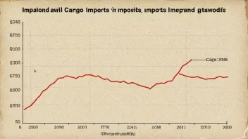 En graf som viser økningen i import over en tidsperiode, med et lasteskip i bakgrunnen