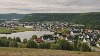 En malerisk by i Skandinavia med en Dalby-skilt