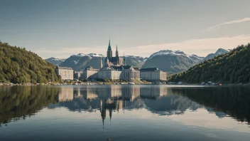 En illustrasjon av en person som fisker i en norsk innsjø, med Stortinget i bakgrunnen.