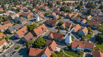 Flyfoto av Solvang, California, med dansk arkitektur og vindmøller