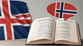 En illustrasjon av en lov bok med et flagg av Norge, som symboliserer landets språklov