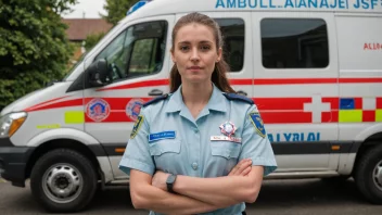 Et bilde av en ambulansesjef som står foran en ambulanse.