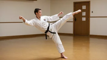 En person som trener karate i en tradisjonell dojo