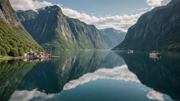 En vakker fjord i Norge med rolige vann og majestetiske fjell i bakgrunnen