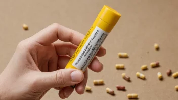 En person som holder en EpiPen, med en bakgrunn av ulike allergifremkallende substanser.