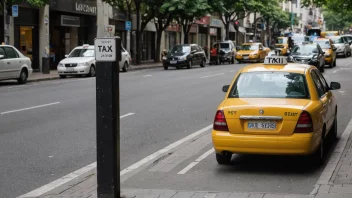 En taxiholdeplass med en tydelig skilt og en taxi som venter på passasjerer