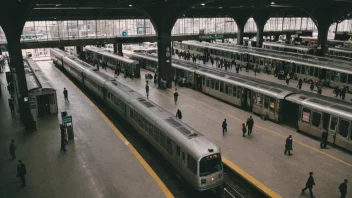 En jernbaneterminal med moderne fasiliteter og et stort antall passasjerer.