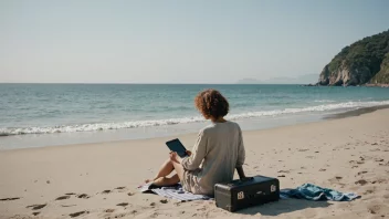 En fredelig strandscene med en person som slapper av og nyter ferien.