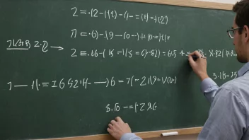 En person som arbeider med et matematisk problem, med beregninger og formler skrevet på en tavle eller whiteboard i bakgrunnen.