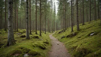 Et idyllisk landskap av en norsk skog, som representerer retten til å ferdes fritt i naturen.