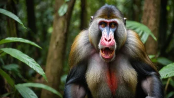 En mandrill i sin naturlige habitat, som viser dens særlige kjennetegn.