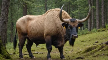 En stor og kraftig oks med lange horn og en tykk pels.