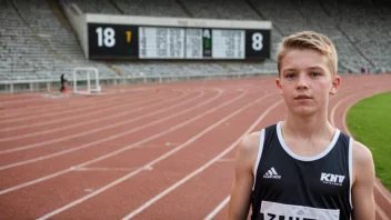 En ung idrettsutøver setter en ny juniorrekord på et stadion.