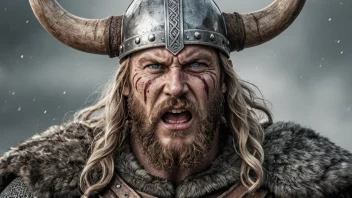 En vikingkriger med et sterkt og modig uttrykk, som representerer det norske navnet Yngves.