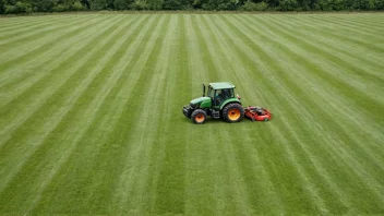 En traktor med en slåmaskin som kutter gresset i en stor åker