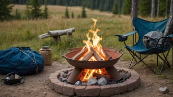 Et lite leirbål med flammer, brukt til matlaging og varme på utendørs camping- og overlevelsesturer.