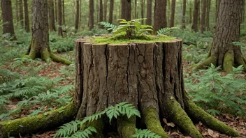 En stubb i en skog, som symboliserer restene av et en gang større tre.