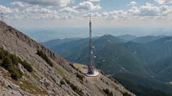 En høy antennemast som støtter antenner for radio og telekommunikasjon