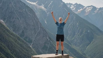 En person som står på toppen av et fjell eller en podie, symboliserer prestasjon og suksess.