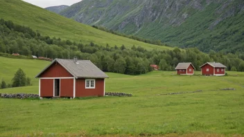 Et lite, rustikt uthus på en norsk gård, brukt til oppbevaring eller som verksted.