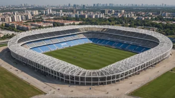 En fotballstadion med fire lag fra forskjellige land som konkurrerer i en turnering