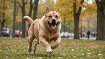 En stor hund løper i en park