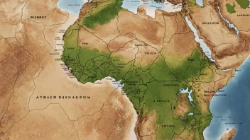 Et kart over Afrika med Sahel-regionen fremhevet, som viser dens beliggenhet mellom den østlige og vestlige ørkenen.