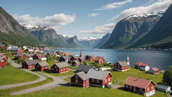 Et fredelig og åndeløst landskap av Skjolden bygda i vestlige Norge.