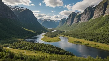 En åndeløs utsikt over Knubedalsrenna-dalen i Norge, som viser dens naturlige skjønnhet og mangfoldige landskap.