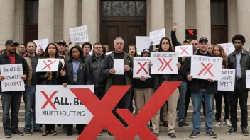 En gruppe mennesker som protesterer foran en regjeringsbygning, symboliserer en boikott av valget.