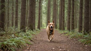 En hund som følger et spor i en skog.