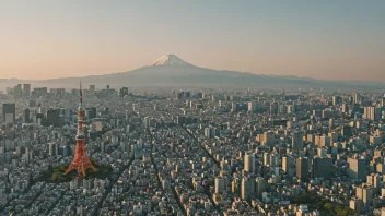 Flyfoto av Tokyos bybilde med Tokyo-tårnet og Fuji-fjellet i bakgrunnen