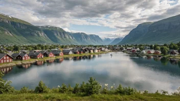 Et malerisk landskap av Voss, Norge, som viser dens naturskjønnhet og tradisjonelle arkitektur.