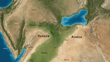 Et kart over Tunisia, et land i Nord-Afrika, kjent for sin rike kultur, historie og geografiske mangfold.