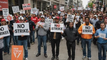 En gruppe arbeidere som protesterer mot et streikeforbud