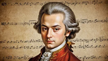 Et portrett av Mozart med en musikalsk bakgrunn