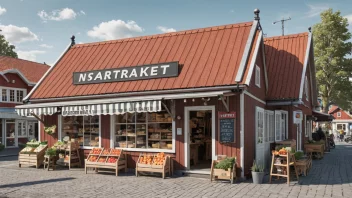 Et bilde av et norsk marked eller en butikk med en skilt som sier 'Startarket'.